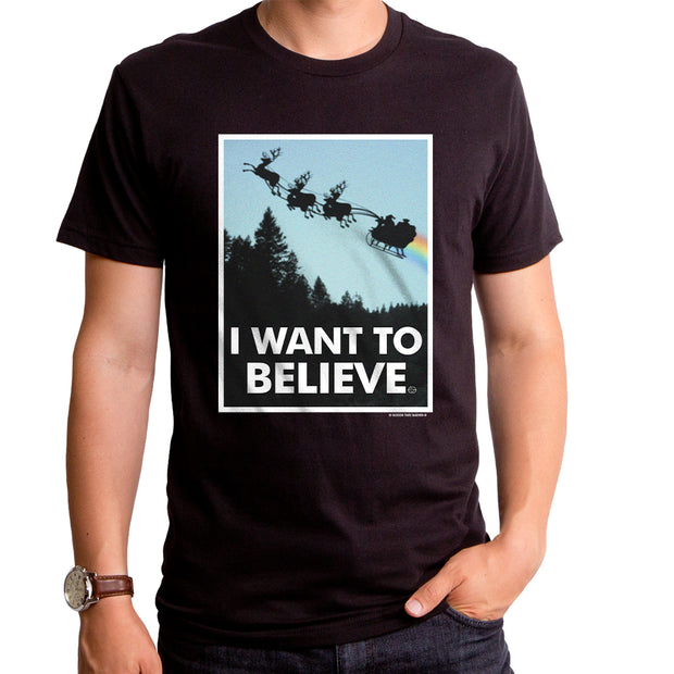 Christmas I Want To Believe In Santa Adult Short Sleeve T-Shirt